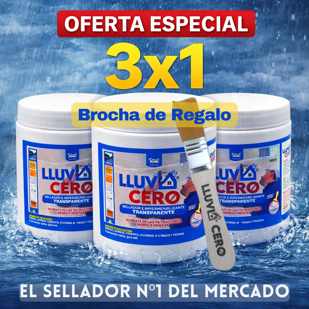 LLUVIA CERO® 3 X 500 ml de Sellador Impermeabilizante Transparente + Brocha de Regalo